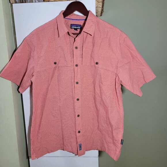 Patagonia short sleeve collared button shirt orange  medium - Picture 1 of 13